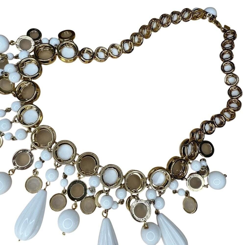 Boho Glam Statement White Champagne Gold Tone Bib Necklace from Banana Republic - Picture 13 of 14